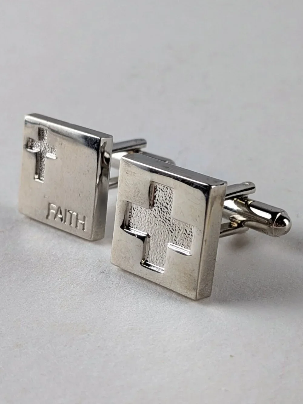 Silver-tone Cross/Faith Cufflinks
